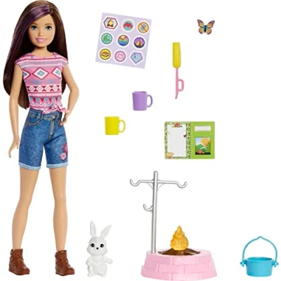 Imagen de Barbie ¡Vamos de Camping! Stacie Muñeca Rubia con Mascota y Accesorios Juguete, Regalo para niñas niños +3 años (Mattel HDF71)