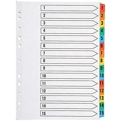 Imagen de Q Connect Separadores para archivador con hoja de índice (A4, multiperforada, numerados del 1 al 15), multicolor