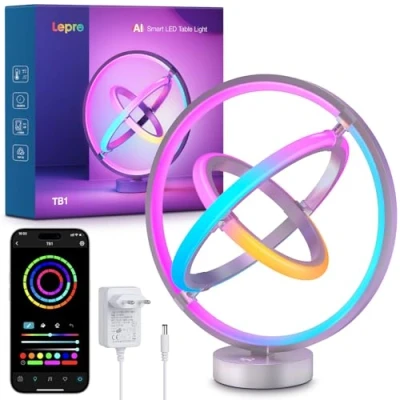 Imagen de Lepro TB1 AI Lámpara de Mesa Inteligente, LLM Noche Moderna Galaxy MagicColor, Sync Música y Control Voz por APP Compatible con Alexa &amp; Google para Dormitorio, Sala Estar Planeta