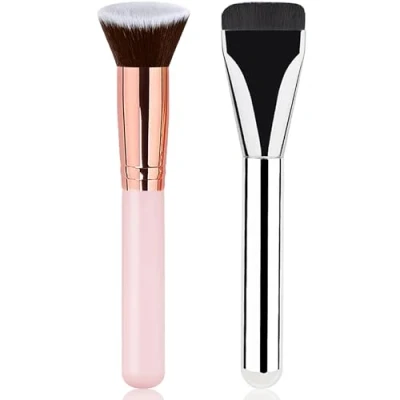 Imagen de Set de Brochas Maquillaje 2pcs Brocha para Base &amp; Colorete Brush Alta Densidad Liquid con Fibra Pinceles Profesionales Primera Calidad SHS