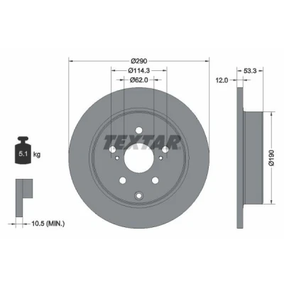 Imagen de TEXTAR 92314203 Disco de freno 290 12 05/08 114,3 macizo revestido sin cojinete rueda, perno sujeción buje rueda TOYOTA: Verso