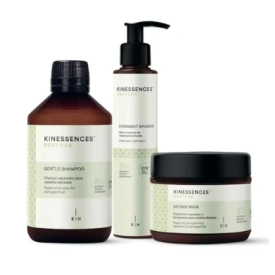 Imagen de Pack KINESSENCES Restore Tratamiento de reparación para cabellos dañados Shampoo + Mask Overnight Infusion KIN Cosmetics