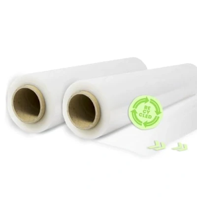 Imagen de Film Elástico de Plástico Estirable, Transparente 70% Reciclado, 50cm Extensible Hasta 300 Metros Largo Protector Embalaje Industrial Resistente, para Embalar y Paletizar (2 Rollos)