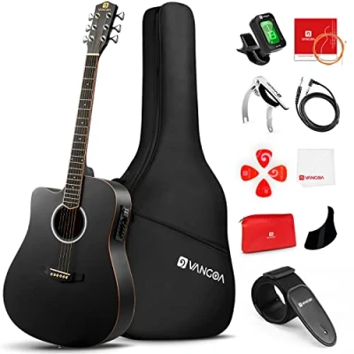 Imagen de Vangoa Guitarra para Zurdos 4/4 Electro Acústica Tamaño Completo 41 pulgadas con Ecualizador de 4 Bandas, Kits Principiantes, Electroacústica Zurda, Negra