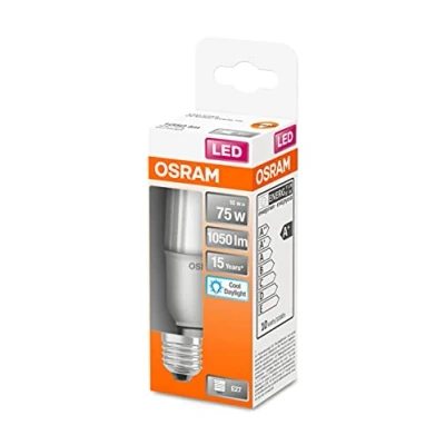 Imagen de OSRAM LED Star Classic STICK, lámpara esmerilada en forma de varilla para casquillo E27, blanco luz diurna (6500K), 1050 lúmenes, sustituye a las bombillas convencionales 75W, paquete 4