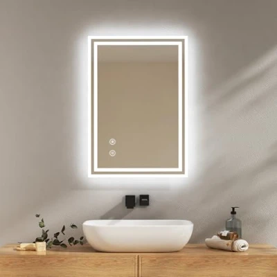 Imagen de EMKE Espejo baño con Luz Led, 50x70 cm, Antiempañante, Interruptor táctil, de Blanco frío Regulable, Función Memoria, Apagado automático después 3 Horas,Espejo led