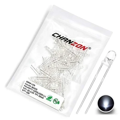 Imagen de Chanzon 100 piezas luces diodo LED blanco de 3mm (transparente redondo transparente DC 3V 20mA) Componentes electrónicos Diodos emisores luz indicadora
