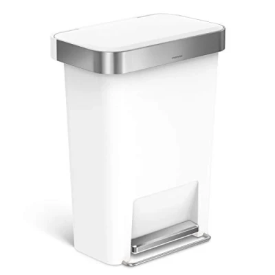 Imagen de simplehuman CW1387CB cubo rectangular con pedal y almacén de bolsas basura, plástico blanco, 45 L