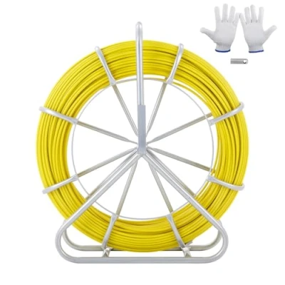 Imagen de VEVOR cinta para pescar de fibra vidrio, 600 pies, 5/16 pulgadas, extractor alambre pescar, varilla correr cables con soporte carrete acero, 3 cabezales tracción