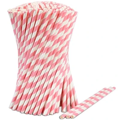 Imagen de Lives on Green Pajitas desechables de papel con rayas rosas/blancas, 1000 unidades, 19,7 cm x 0,6 cm, biodegradables y compostables, PS0197061KPK
