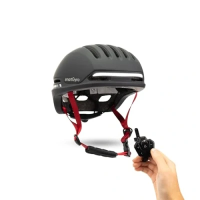 Imagen de smartGyro Casco Inteligente Smart Helmet PRO con luz de Frenado Automática, Intermitentes, Altavoces, Bluetooth, Tamaño L, EPS + PC, Batería, Visera Delantera, Leds Delanteros y Traseros, Color Negro