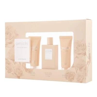 Imagen de AMICHI Intense Bouquet, Estuche de Regalo Mujer, Colonia 75 ml + Gel Baño Loción Corporal ml, Eau Toilette Femenina, Fragancia Dulce y Floral, Aroma Intenso Larga Duración