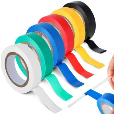 Imagen de RMIVEGLIA Paquete de 6 cinta aislante colores, eléctrica, 16 mm x 15 m, total 90 negra impermeable, ideal para empalmes cables.