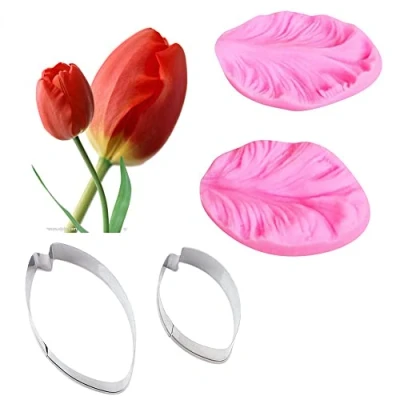 Imagen de Juego de 4 moldes silicona acero inoxidable hechos a mano para fondant y flores tulipán, herramienta decoración pasteles