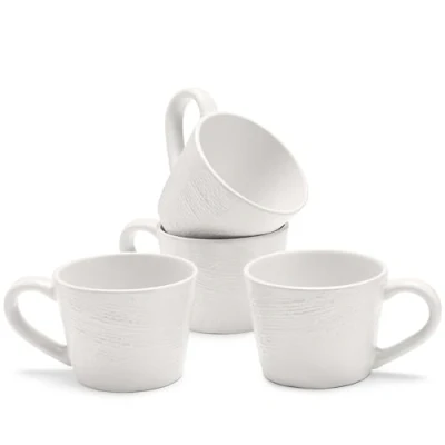 Imagen de Navaris Tazas de cafe 4x Taza ceramica gres 350 ml Juego desayuno té café Aptas para Microondas y Lavavajillas te chocolate Blancas