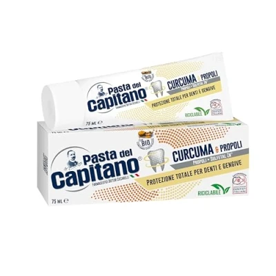 Imagen de Pasta del Capitano, Dentífrico de Cúrcuma y Propóleo Bio, Garantiza una Higiene Completa Cavo Oral, Protección Total para Dientes Encías, 100% Made in Italy, Tubo 75 ml