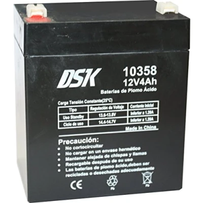 Imagen de DSK 10358 Batería de Plomo AGM Recargable y Sellada 12V 4 Ah. Ideal para Juguetes Eléctricos Niños como Motos Scooters, Sistemas Alarma, Señalización Luces Emergencias