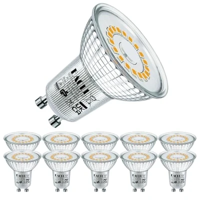 Imagen de EACLL Bombillas LED GU10 Blanco Cálido 5W Reemplaza 55W Halógena, Pack de 10, Focos Sin Parpadeo AC 230V, 2700K 425 Lúmenes 120 Spotlight, Lámpara Reflectora no Regulable