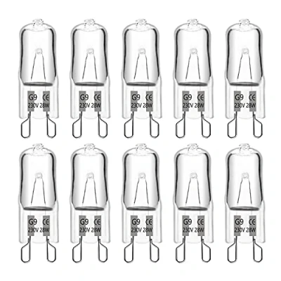 Imagen de SCNNC Bombilla Halógena G9 28W 230V, 370LM Blanco Cálido 2700K, Regulable Halogena para Candelabros, Lámparas de Mesa, Lámpara Pared, paquete 10