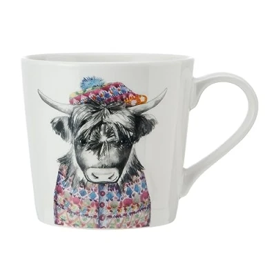 Imagen de Mikasa Tipperleyhill Taza de Porcelana con Estampado Vaca las Highlands, 380ml Fina Detalles En Oro Real, para Té y Café Animales, Caja Regalo