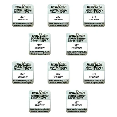 Imagen de 10 X MURATA 377 SR626 AG4 SR626SW Óxido Plata 0% Mercury Pilas de Reloj [Paquete of 10]