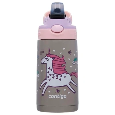 Imagen de Contigo Kids Thermo Drinking Bottle easy Clean Autospout with Straw, BPA free stainless steel water bottle, 100% leak proof, to clean, ideal for daycare, kindergarten, school and sports, 380 ml