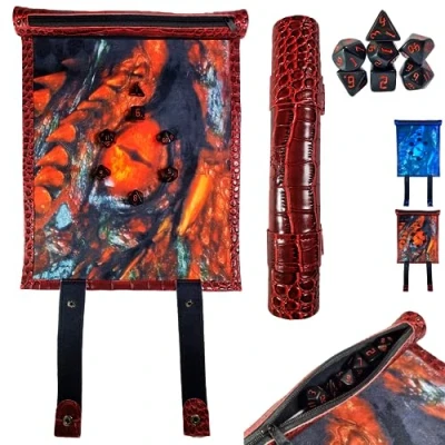 Imagen de Power Beast Dungeon 2 en 1 Bolsa para Dados Dragon + Tablero y Bandeja rol Enrollable Juego de 7 rol, D&amp;D, Juegos Mesa, Dungeons and Dragons, Dragones Mazmorras, DND, RPG. (DRAGONFUEGO)