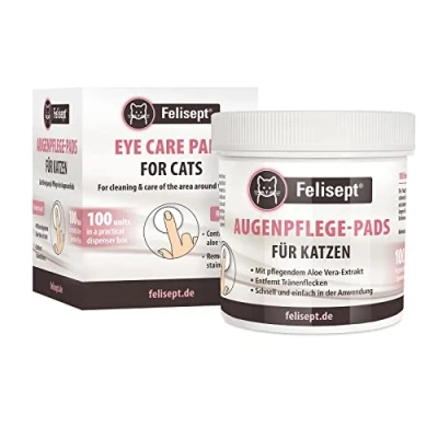 Imagen de Felisept Almohadillas Para El Cuidado De Los Ojos Gatos 100 Piezas ojo gato Con Extracto Aloe Vera Calmante Limpieza Y La Zona Ocular