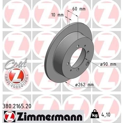 Imagen de ZIMMERMANN COAT Z 380.2165.20 Disco de freno 262 10 7/4 4 114 macizo revestido MITSUBISHI: Lancer 7 Limousine, 7, GALANT 6