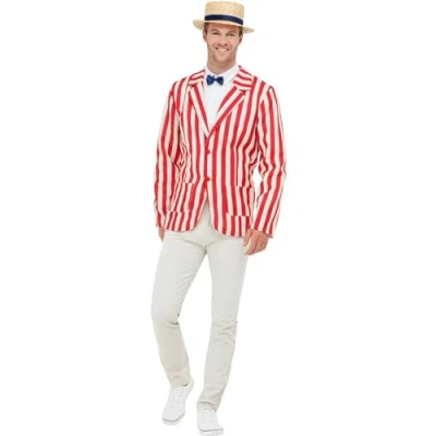Imagen de Smiffys Disfraz de barbero los años 20, Rojo y blanco, con chaqueta, sombrero pajarita