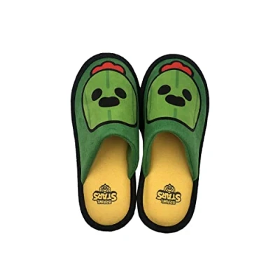 Imagen de CYP BRAND Brawl Stars Zapatillas de casa abiertas, Diseño Spike, Suaves, Talla 42/43, Verde y Amarillo, Producto Oficial, ZP 0142 BW