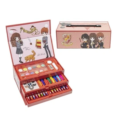 Imagen de Harry Potter Juego de Papelería, Incluye Lápices Color, Rotuladores, Acuarelas, Pincel, Esponja, Lapiz, Borrador, Ceras Cuaderno, Estuche Maletin, Set Escolar Niños