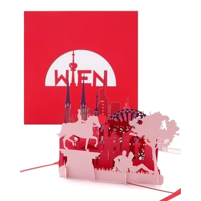 Imagen de tarjeta de felicitación 3D Pop Up con diseño Viena, recuerdo ciudades Austria, cumpleaños, invitación y vales para viaje por la ciudad