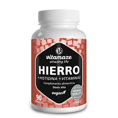 Imagen de Hierro Suplemento Capsulas de Alta Dosis y Vegano, 20 mg con la Fórmula Vital + Histidina Vitaminas para Biodisponibilidad Optima, 90 Cápsulas 3 Meses, sin Aditivos, Calidad Alemana