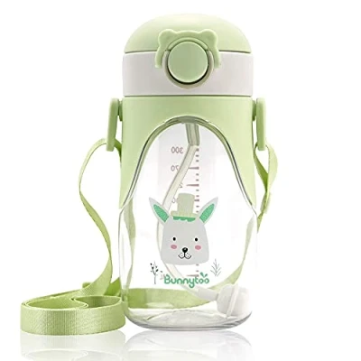Imagen de Bunnytoo Botella Agua niños sin Fugas,400ml Botellas de para a Prueba Fugas y BPA Cantimplora Reutilizable con tapón anti goteo Verde
