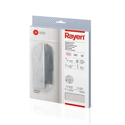 Imagen de Rayen Funda de ropa para armario. traje percha con cremallera. Cubre vestido resistente al polvo, humedad y polillas. 60 x 135 cm. Gris Claro/Translúcido