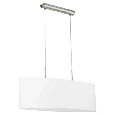 Imagen de Eglo lámpara de techo Pasteri, luz textil 2 focos, ovalada acero y tela, color níquel mate, blanco, portalámparas E27, L 75 cm