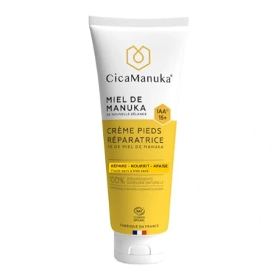 Imagen de CicaManuka Crema reparadora para pies con miel de Manuka IAA15+ Repara los talones secos y agrietados Certificado Cosmos Natural 75ml