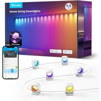Imagen de Govee Smart RGBIC Luz de Pared Interior, Luces LED Compatible con Alexa, WiFi para Fiestas, Sincronización Música, Regulable Salón, Blanco, 3m Foco Empotrable