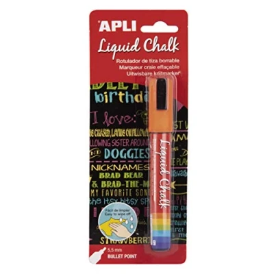 Imagen de APLI 17622 Rotuladores de Tiza Borrable, 5,5 mm, Liquid Chalk Punta Redonda, Naranja