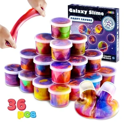 Imagen de JOYIN Slime Kit Party Favours, 36 Pack Galaxy Cup Favors elástico, no pegajoso, Libre de Suciedad, Alivio del estrés, y Seguro para niñas niños