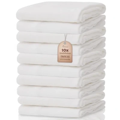 Imagen de NatureMark Paquete de 10 paños muselina, pañales tela, baberos eructos, aprox. 70 x cm, 100 % algodón, color: blanco, probados para detectar sustancias nocivas según Öko Tex