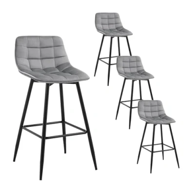 Imagen de WOLTU 4X Taburete de Bar con Respaldo Paquete 4 Marco Metal Muebles Cocina Asiento Terciopelo Alto Sillas Alta Gris Claro BH143hgr