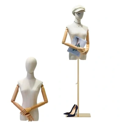 Imagen de Jueraori Maniqui Costura Mujer, Maniquies Torso con Brazos De Madera Cabeza Desmontable, Ropa Dummy Mostrar Soporte para Maniquí, Ajustable Altura 140 190cm (Color : Gold, Tamaño M)