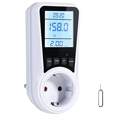 Imagen de Vinabo medidor de consumo eléctrico, contador potencia corriente, 16 A/3680 W, con pantalla LCD, 7 modos monitoreo, protección contra sobrecarga