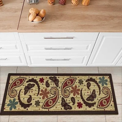 Imagen de Ottomanson Sara de Cocina Alfombrilla diseño Cachemira Alfombra con Base Goma Antideslizante (Antideslizante), Polipropileno, Beige, 50cm x 150cm