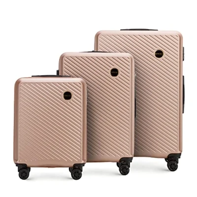 Imagen de WITTCHEN Maleta de Viaje Equipaje Mano Cabina ABS con 4 Ruedas giratorias Cerradura combinación Asa telescópica Circle Line Set 3 Maletas Rosa