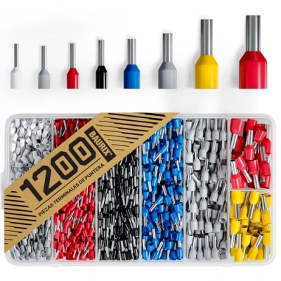 Imagen de BAURIX ® Juego de Terminales Conexiones para cables Electricos 1200 piezas Surtido Punteras Electricas engarce clasificadas según DIN [0,5 10 mm²]