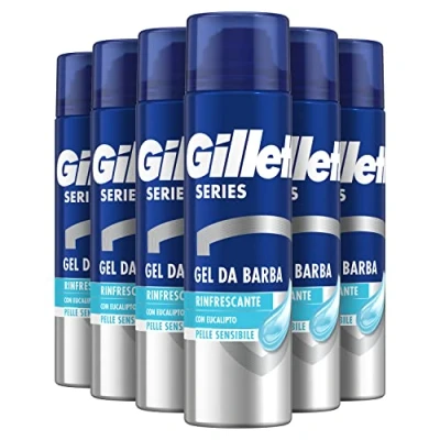 Imagen de Gillette Series Gel De Afeitar Refrescante Con Eucalipto Para Hombre, Piel Sensible, Contra Cortes, Ardor, Escozor, Enrojecimiento Y Tirantez, 200ml x6