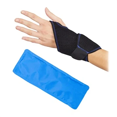 Imagen de Relaxdays Bolsa Frío Calor Muñeca, Muñequera para Dolores y Tendinitis, 42 x 11 cm, PVC Poliéster Gel, Negro Azul, 1 Ud